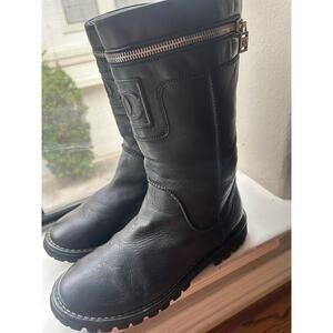 CHANEL Black Ankle Boots with Silver Zipper